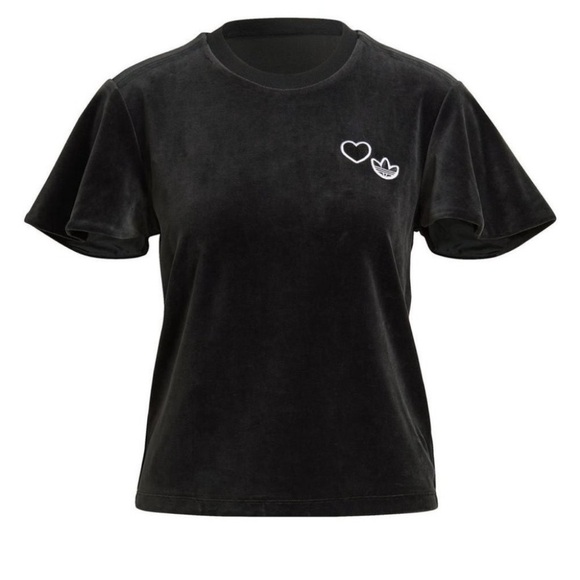 Adidas GN3062 Heart Shaped Patch Tee Velour Black Sz Small NWOT - Picture 3 of 6